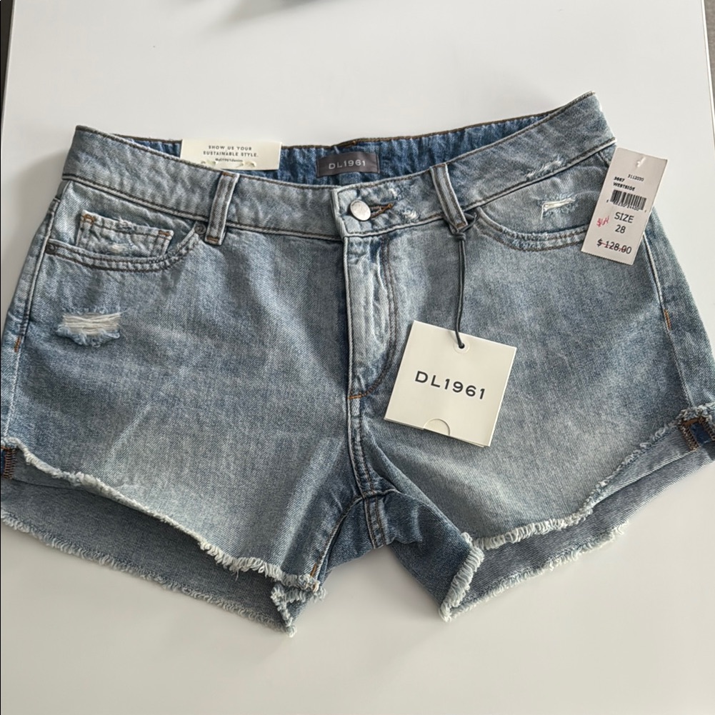 Dl1961 Blue Jean Shorts Distressed Cut-Off Style